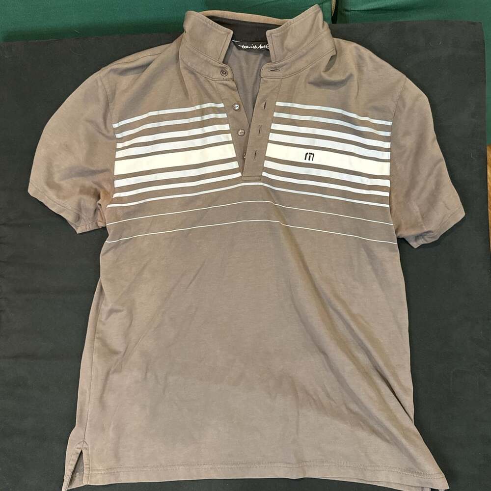 TravisMathew Polo Shirt Size XL Brown Striped Golf